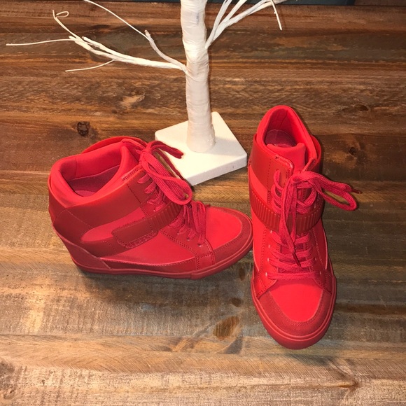 aldo red sneaker wedges